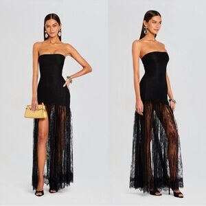 Retrofete Jeanette Lace Strapless Black Maxi Dress